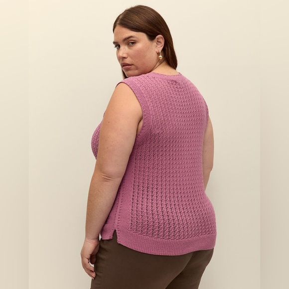 Penningtons Sleeveless Crochet Cotton Sweater Tank with Ribbed Bands Pink 4X NWT - Picture 3 of 15